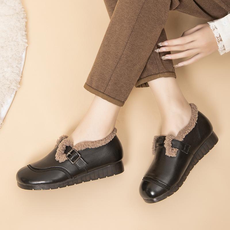 Winter neue mittelalte und alte rutschfeste warme Wollschuhe Rindflechse weicher Boden flacher Boden Mutter Baumwollschuhe Lammwolle Bohnenschuhe