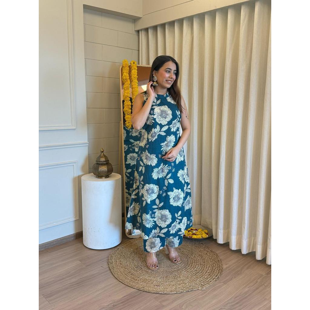 Beautiful Party Wear Cotton Kurta Pant Dupatta Set Indian Pakistani Tunic Kurti SC-2172