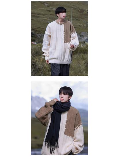 Boy's Color-Block Sweater: Trendy Loose-Fit Casual Pullover for Autumn/Winter