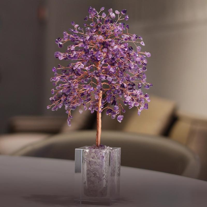 Amethyst Crystal Tree Crystals Healing Stones Reiki Natural Crystal Base Copper Wire Tree Life Spiritual Meditation Energy Room Office Desk Decor Gift