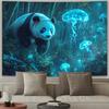 Enchanted Panda with Glowing Jellyfish Tapestry  Adding Magical and Fantasy Style to Any Room Decor Ideal for Home Use