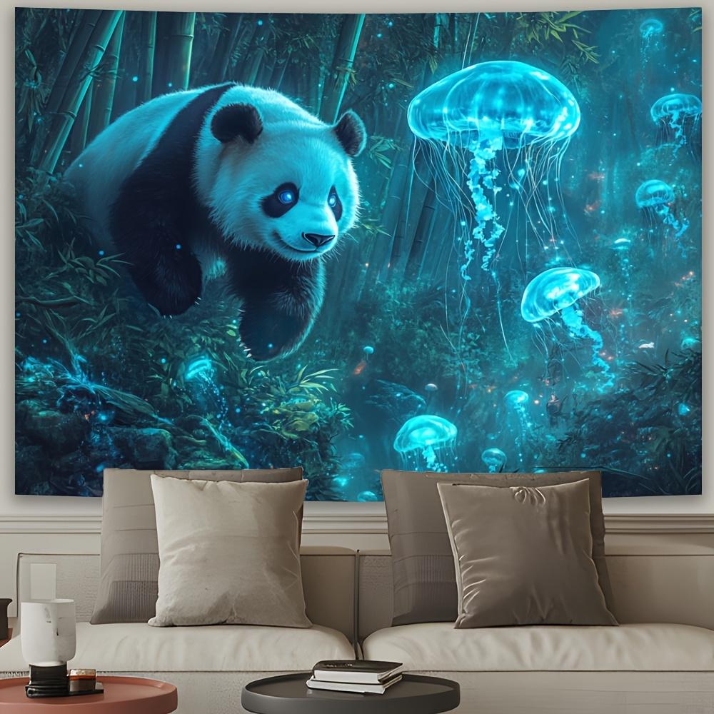 Enchanted Panda with Glowing Jellyfish Tapestry Adding Magical and Fantasy Style to Any Room Decor Ideal for Home Use