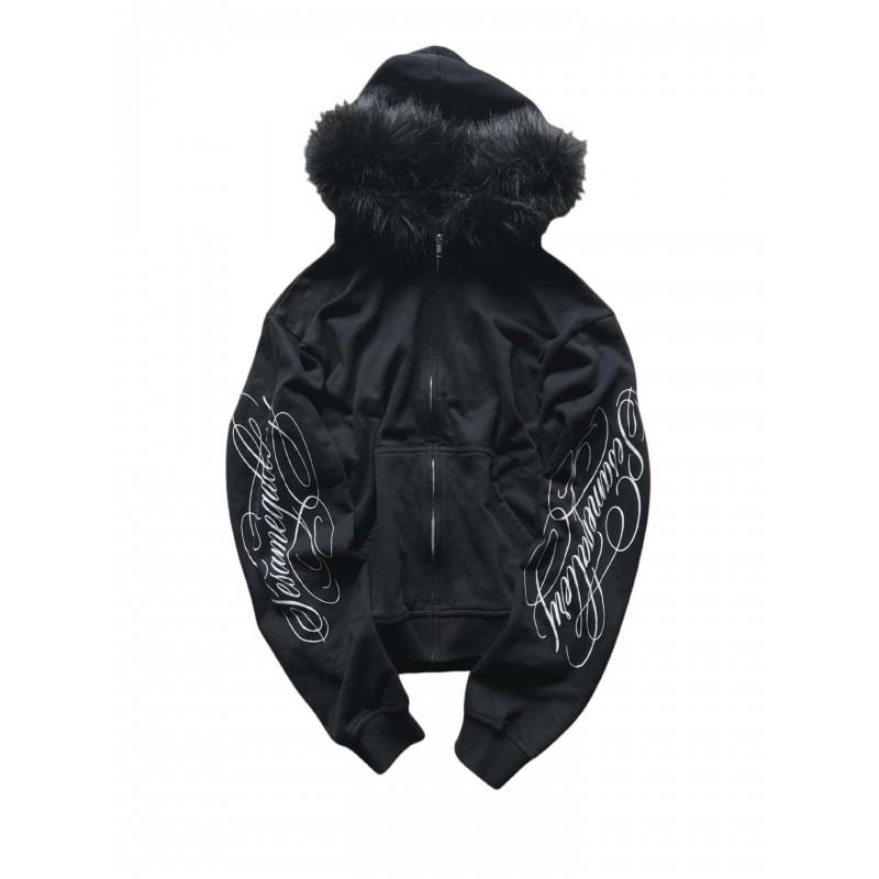 Street Hip Hop Hoodie Loose Fit Letter Print Casual Sweatshirt Dark Vintage Style Long Sleeve Zip Up