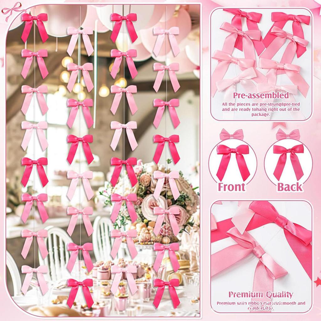 Bowknot Birthday Decortions Pink Bow Party Decor Pink Bow Banner Garland Decor for Girls Baby Shower Bridal Bowknot Theme Party Supplies