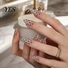 Black Dot Fake Nails 24Pcs Polka Dots Press on Nails, Long Almond Stick-on On Glossy Full Cover Glue False for Women Girls Comfortable