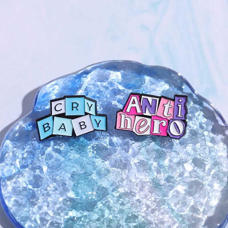 Stylish Cry Baby Pink Alloy Brooch Creative Letter Badge Unique Fashion Accessory