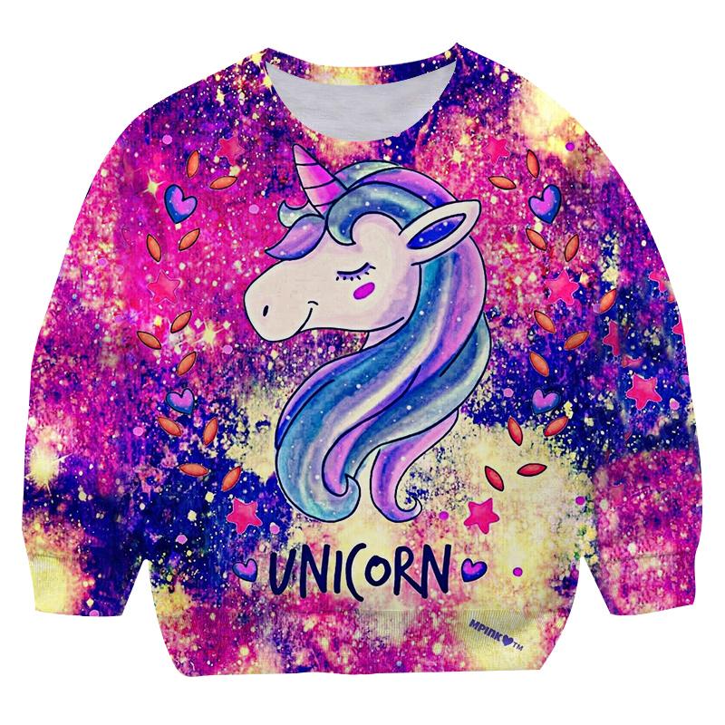 2025 New Cartoon Pink Unicorn Hoodies Girl Garden Collar Clothes Children's Fashion Hoodie Autumn Casual Bathroom Round Neck Pullover Sweater