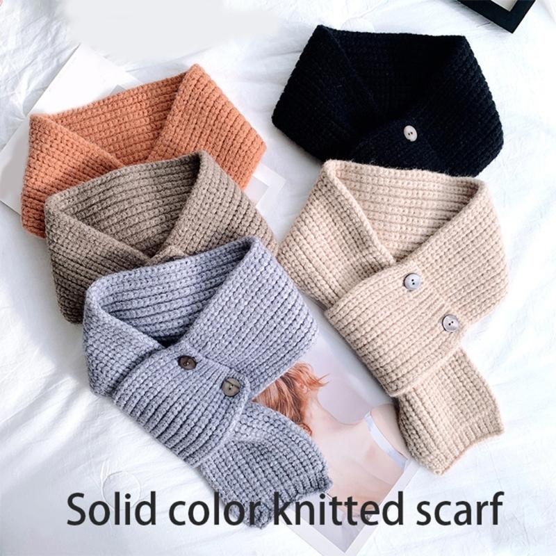 Solid Color Knitted Scarf with Button Closure Fashion Crossed Neck Gaiter Outdoor Neck Wrap Accessory for Winter Warmth