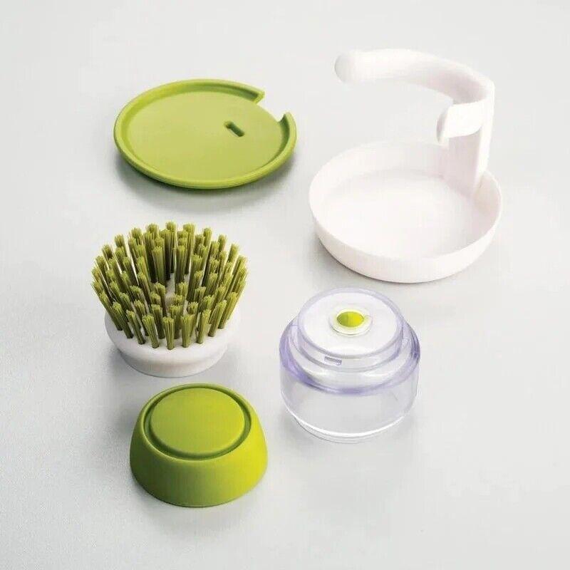 Multifunctional Pressing Cleaning Brush, Soap Dispensing Palm Brush Storage Set, Kitchen Brush with Holder, Multifunctional Pressing Cleaning Brush