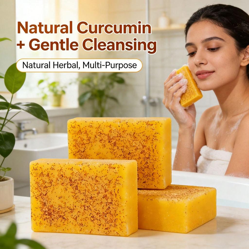 1pc 100g Turmeric Lemon Kojic Acid Handmade Soap, Natural Cleansing Soap Bar For Face And Body, Rich