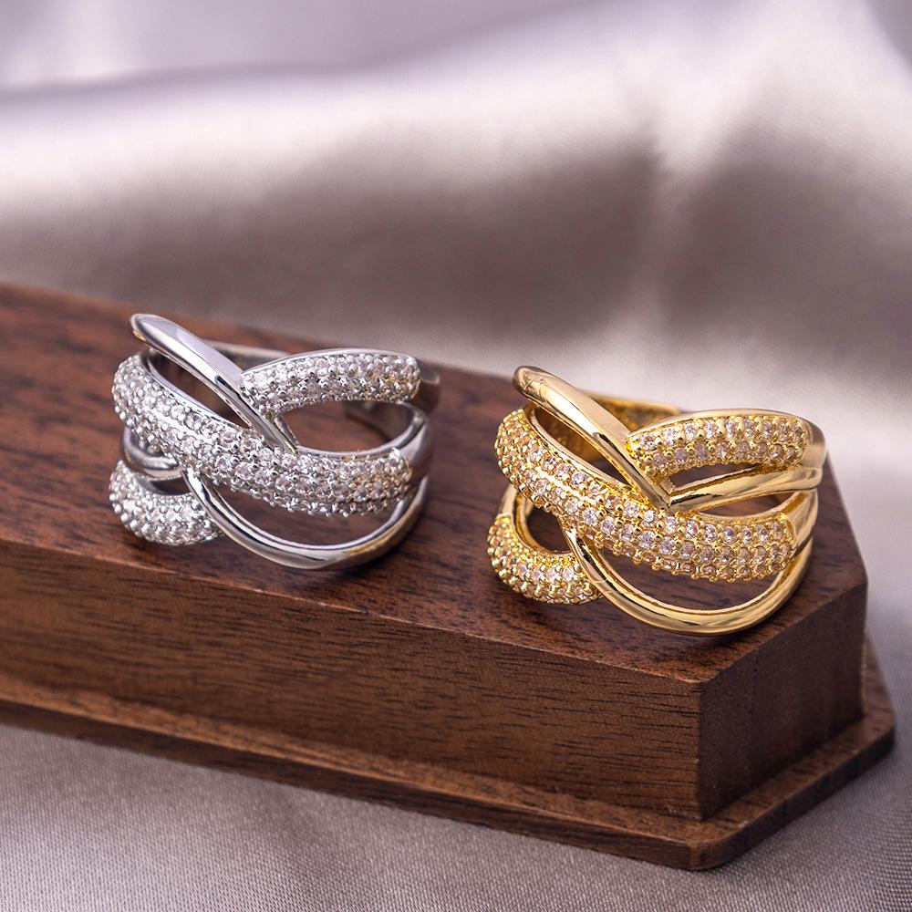 Adjustable Luxurious Geometric Zircon Multi-layer Open Ring