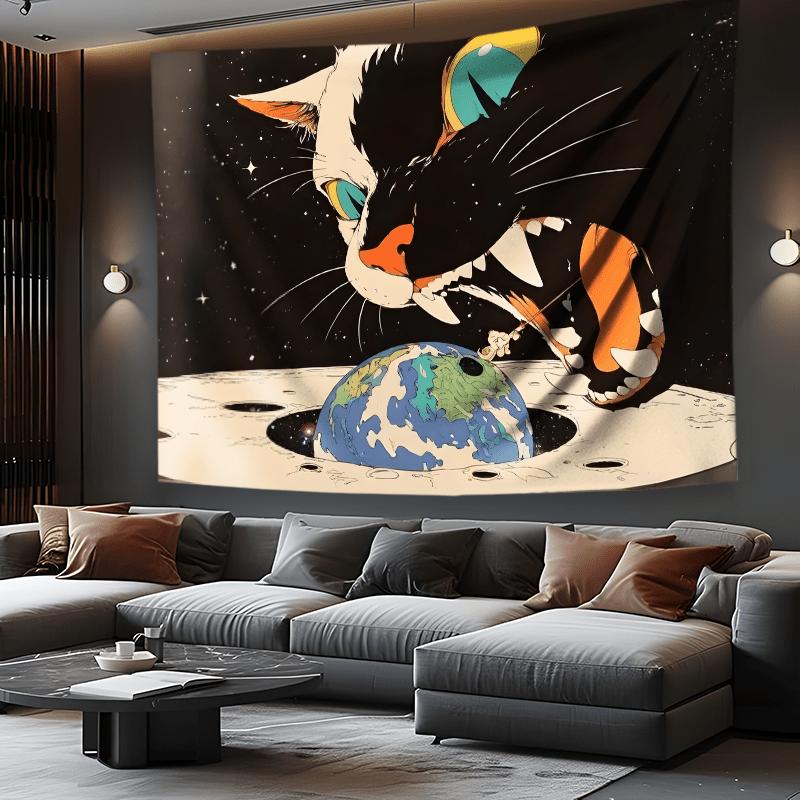 Extra Large Black Cat Universe Tapestry, Vibrant Space Theme Wall Hanging For Bedroom Living Room Dorm Office Cat Lover Gift