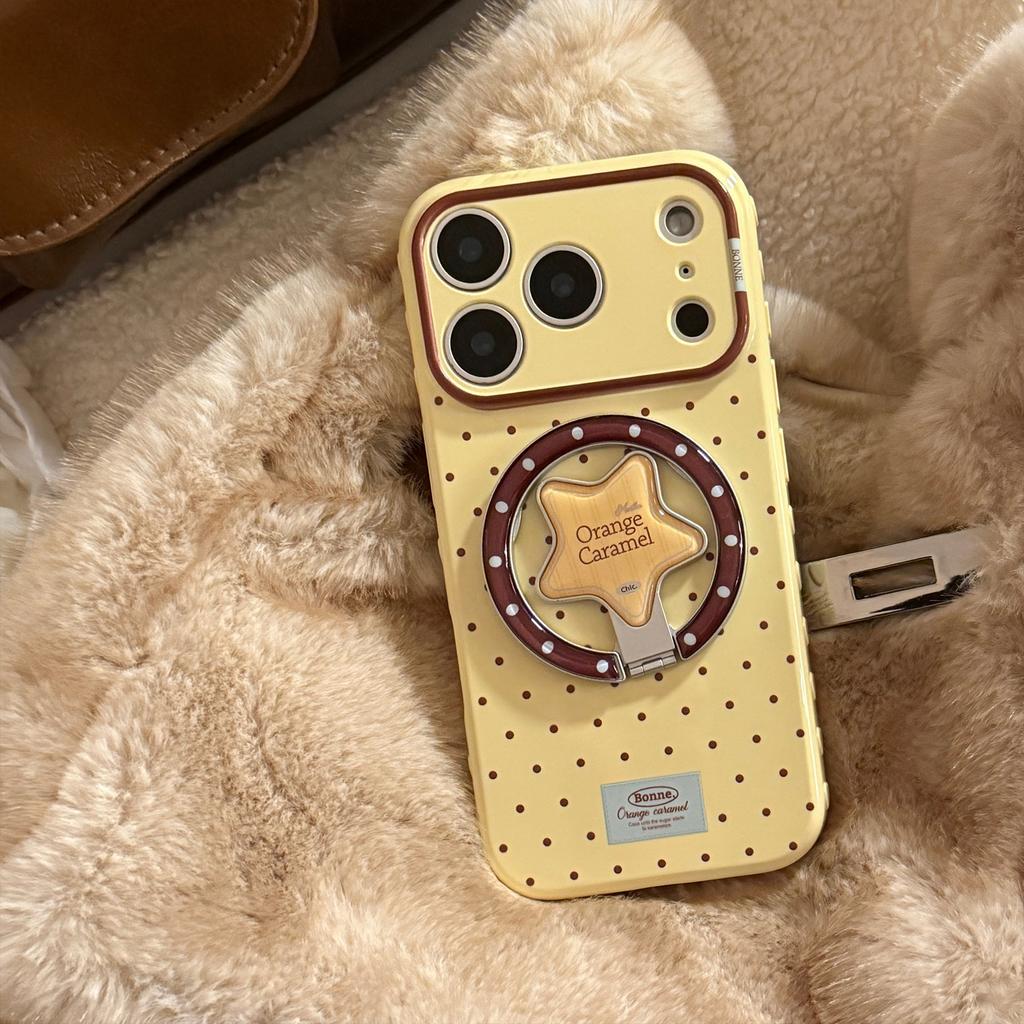 Koreanische Polka Dots Cartoon-Bär Faltsterne Magnetische Halterung Handyhülle Für iPhone 17 16 15 14 13 12 Pro Max Stoßfest Weiche Hülle