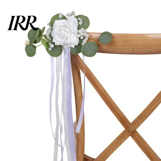 All-in-One Auto Dekoration Hochzeit Türgriff Blume mit Bandbindung und Grünen Blättern, Weiß Künstliche Foto Requisite Dekor Rose Rückspiegel Strauß