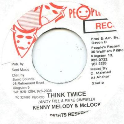 7-Zoll Schallplatte KENNY MELODY. MCLOCK - Denk zweimal People's Record 1995 Jamaika Reggae, Ska & Dub
