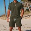 Men's Trendy Solid Color Short Sleeve Polo Shirt & Shorts Set - Casual Summer Two-Piece Outfit
