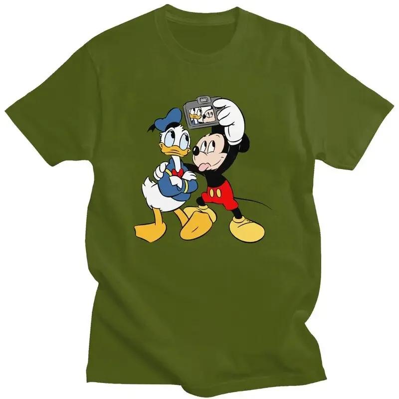Mickey Mouse Donald Duck Minnie T Shirt for Men Pure Cotton Tshirt Graphic Tee Short Sleeve T-shirts Fitted Clothing Merch