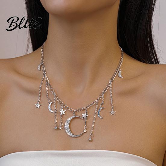 Ciondoli Collana con Stella e Luna Catena con Nappa Boho Choker