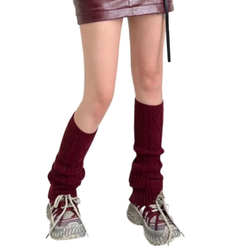 Fashion Rhombus Pattern Wool Leg Covers Cable Knitted Leg Warmers for Cold Weather Footless Long Boot Socks Hosiery