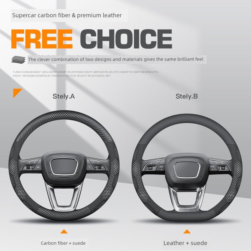 New Car Steering Wheel Cover, Ultra-Thin, Universal for All Seasons, D-Type, Breathable, Anti-Sweat, Carbon Fiber Handle Cover, Cross-Border