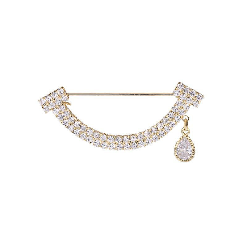 High-end new exquisite full diamond smile water drop smiley face brooch cute versatile trendy suit coat pin accessories
