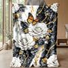 Elegant Rose Butterfly Marble Theme Blanket Lightweight Warm Flannel Blanket Decorative Throw Blanket for Home Decoration