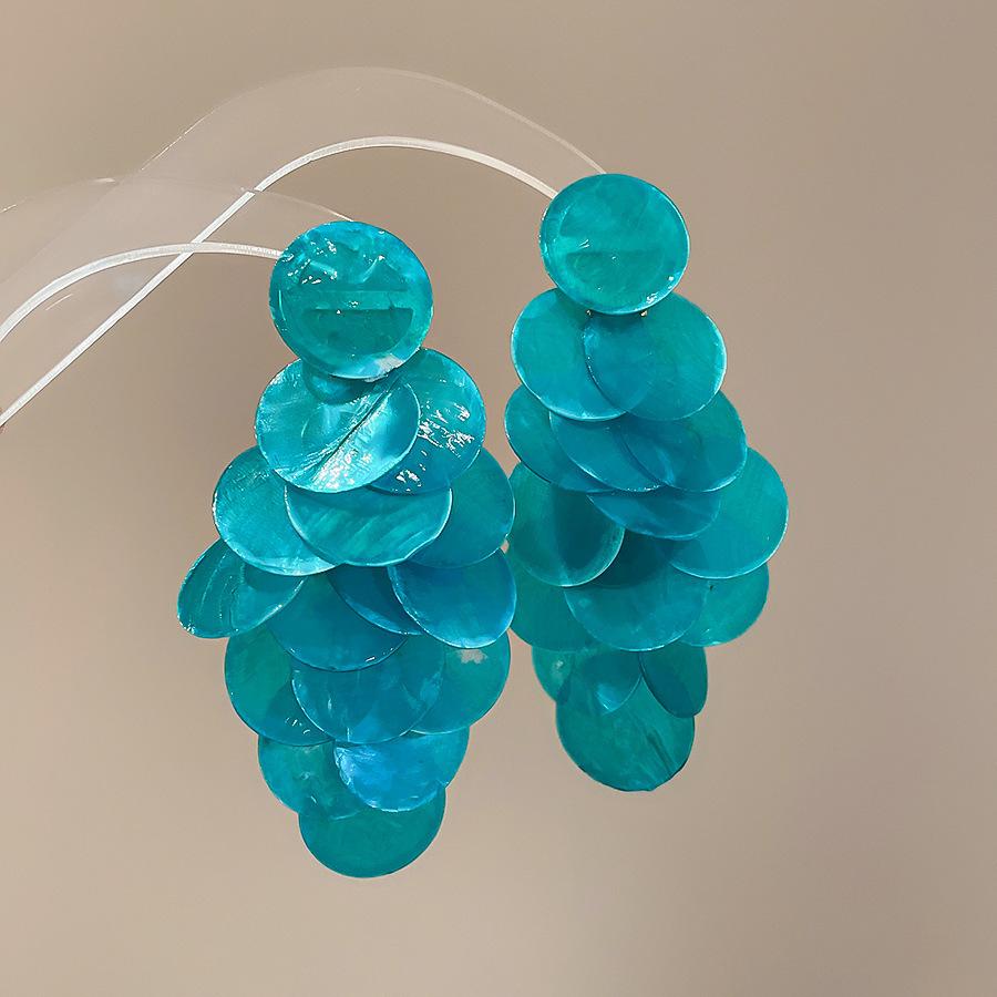 New blue flower fringed earrings, fresh niche design studs, women's summer vacation earrings