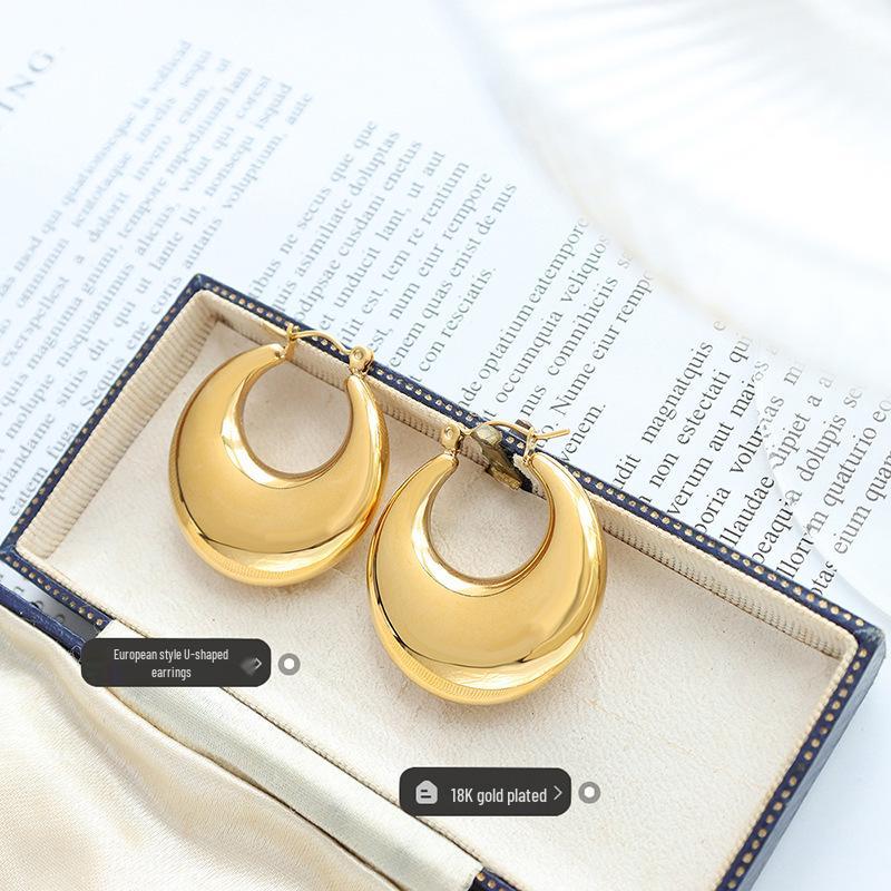 Exquisite Gold-Plated Titanium Steel Hoop Earrings - European Style, Non-Fading, Personalized Design