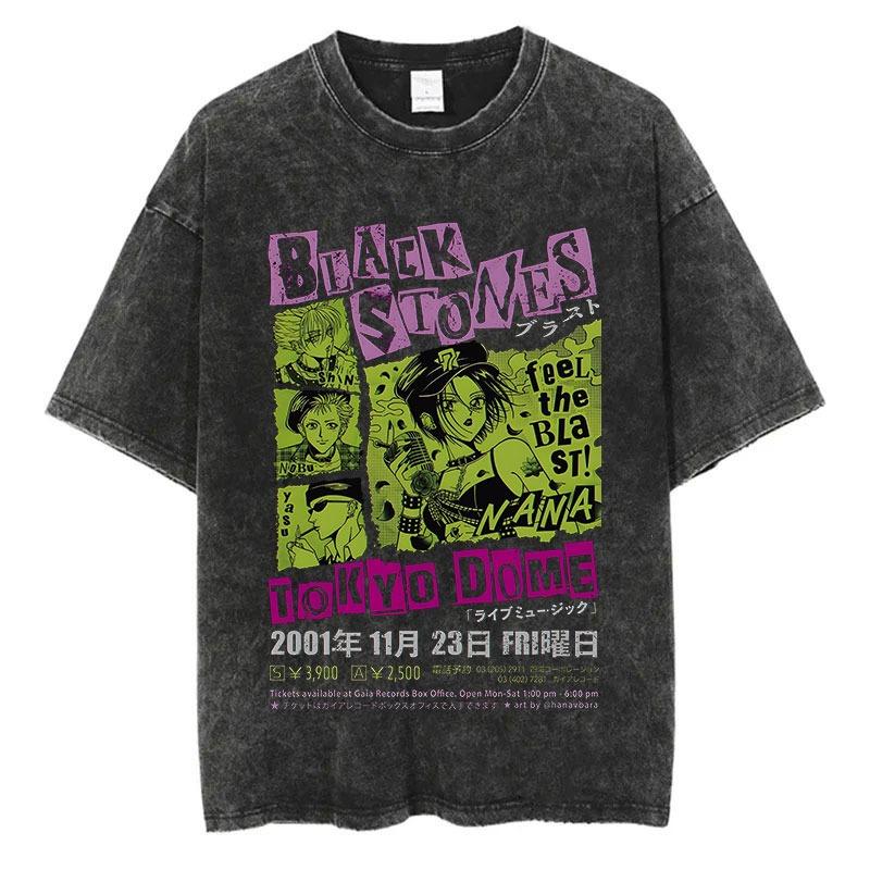 Japanese Anime Nana Osaki Print Vintage Washed Tshirt Harajuku Streetwear Graphic T-Shirt Summer Short SleeveTshirt