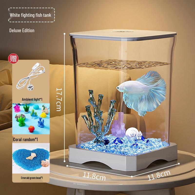 Creative Betta Fish Ecological Desktop Tank with Night Light Decoration.