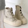Damskie Buty na Platformie z Płótna Codzienne Outdoorowe Wszechstronne Trampki Wzór z Klamrą Wysokie Buty Modne Buty na Zamek Damskie Botki