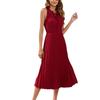 Summer Casual Holiday Dress Women Lace Up High Waisted Pleated Ball Sleeveless