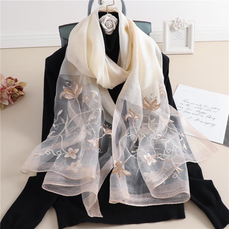 Rushed  Silk Women Scarf Warm Wool Shawls Lady Wraps Bufanda Floral Pashmina Embroidery Scarves Foulard Hijab