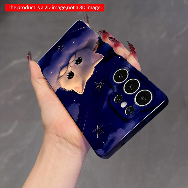 2DFlat Samsung phone case Whimsical Kitten on Clouds Under Starry Sky Applicable to Galaxy S23 S24 S25ULTRA S26 A12 A14 A15 A16 A54 A55