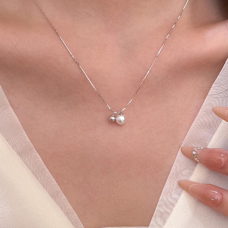 S925 Silver Niche Silver Ball Pearl Necklace Women's 2025 Cold Wind Commuter Necklace Jewelry