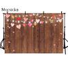 Rustic Wood Valentine's Day Backdrop Brown Light Bulb Red Love Heart Wedding Photography Background Photo Booth Prop Studio