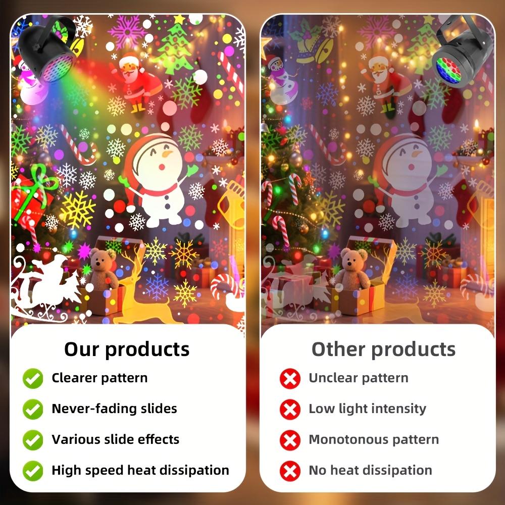 Christmas LED Projector Light with 16 Cartoon Patterns USB 360° Rotating Snowman Light for Holiday Home Garden Party Decoration