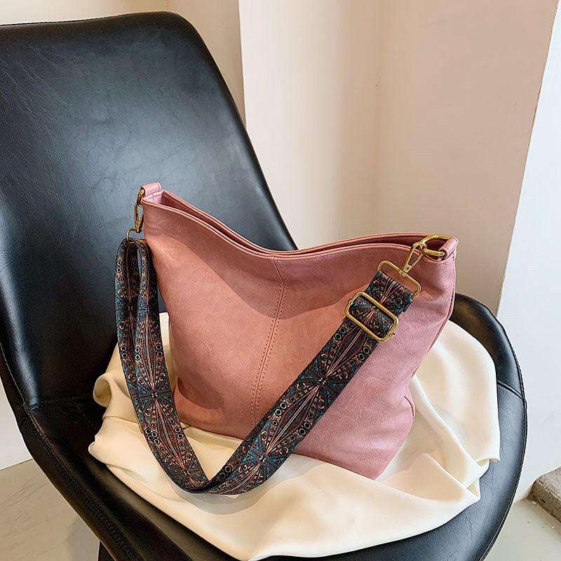 European & American Fashion Women's Retro PU Leather Shoulder Crossbody Bucket Bag