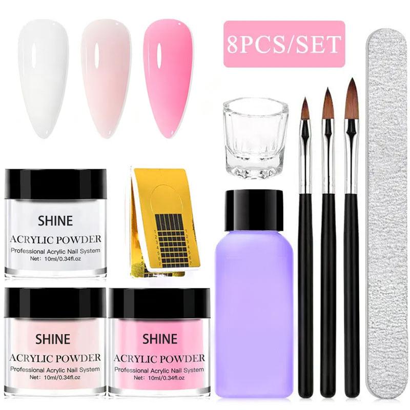 Confezione Sistema Unghie in Polvere Acrilica da 10 Pezzi con Liquido Monomero Trasparente Nude Rosa Kit Manicure Completo per Fai-da-te Salone Estensione