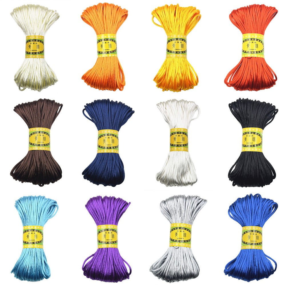 3mm 20M Chinese Knot Satin Nylon Braided Cord Macrame Beading Rattail Cords Multi-colored