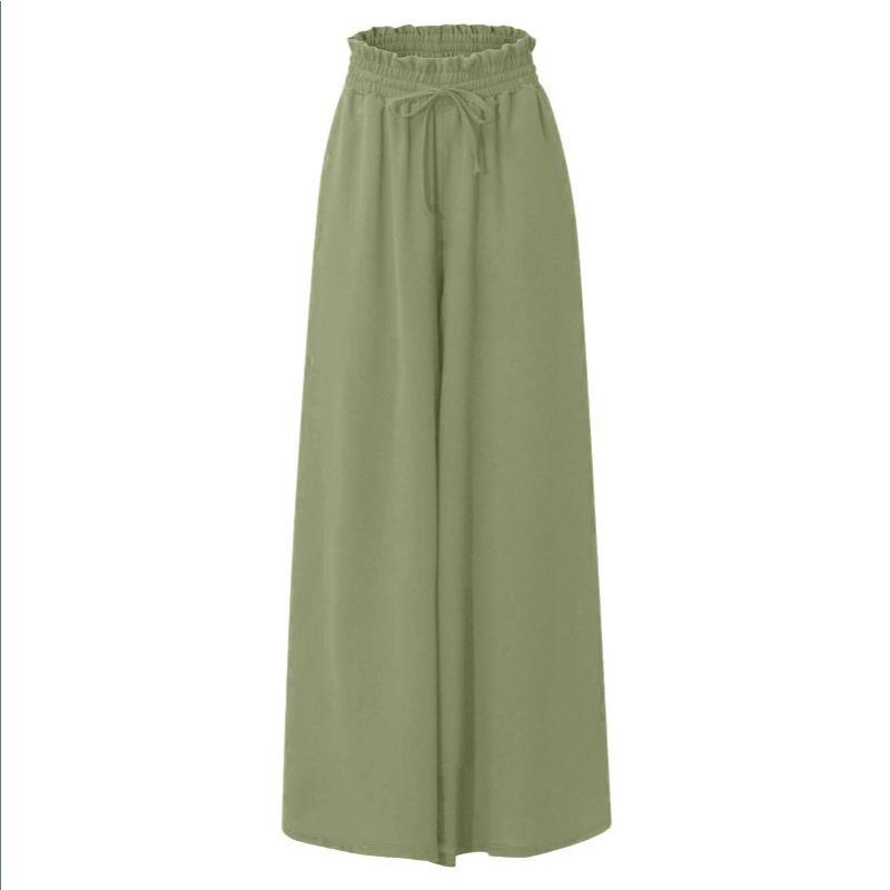Zomermode Dames Wijde Pijpen Broek met Elastische Tailleband Wijde Pijpen Hoge Taille Lange Broek Dames