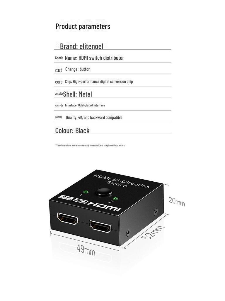 HDMI Bidirectional Switch 2-in-1/1-in-2, Supports 4K UHD