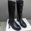 Martin Boots Women's Autumn and Winter New Leather Buckle Thick Heel Knight Boots Women's Knee Boots