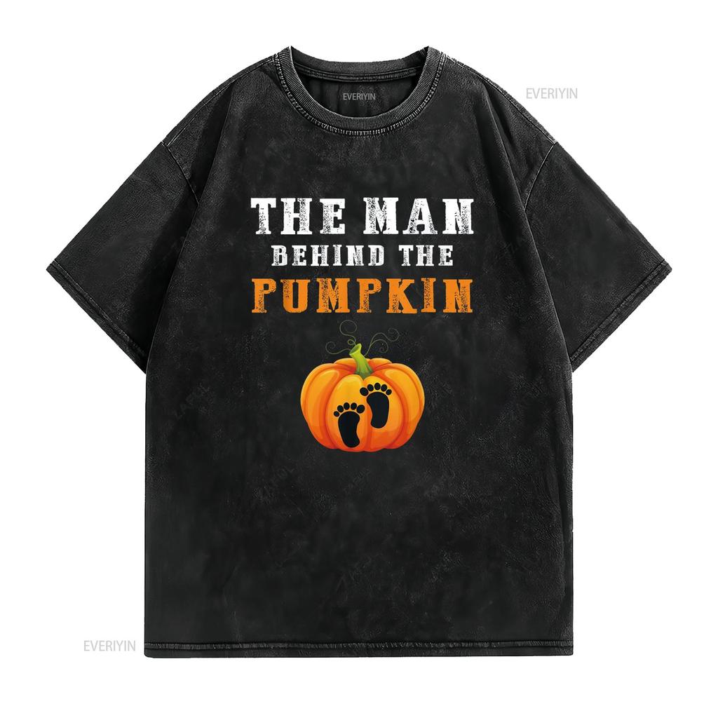 The Man Behind Pumpkin Halloween Father To Be T Shirt vintage Washed Breathable Casual graphic Top For Everyday Wear