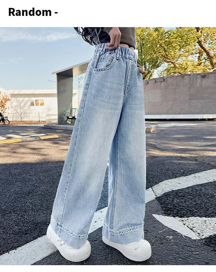 Girls' Spring & Autumn Straight Wide Leg Jeans - Trendy, Loose Fit for Elementary School Students