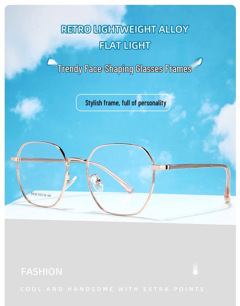High-Quality Non-Magnetic Retro Plate Temple Legs Large Frame Myopia-Friendly Glasses.