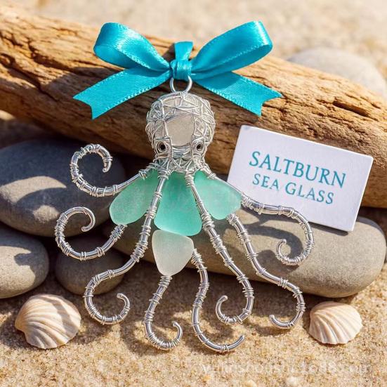 Coastal Christmas Ornaments Ocean Themed Sea Glass Ornaments Acrylic Seahorse Dolphin Turtle Nautical Xmas Tree Ornament for Home Party Decor