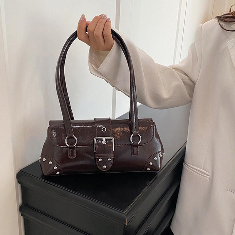 Yogodlns Stylish Retro Girl Underarm Bag French Bread Bag Commuter Aesthetic Shoulder Bag Urban Minimalist Large Capacity Handbags