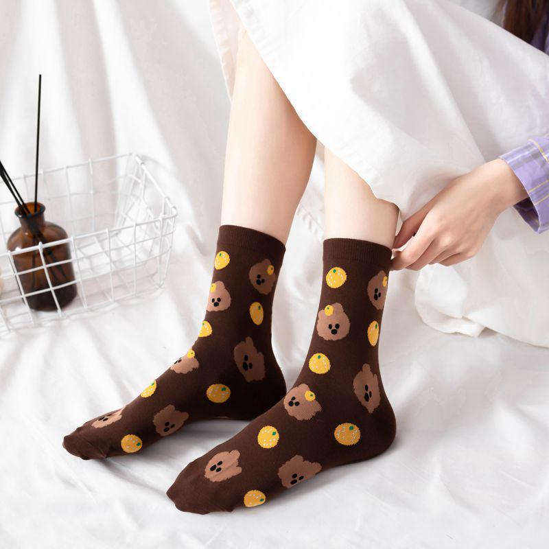 Four Seasons Cute Animal Mid-Calf Socks - Korean & Japanese Style for Women and Girls