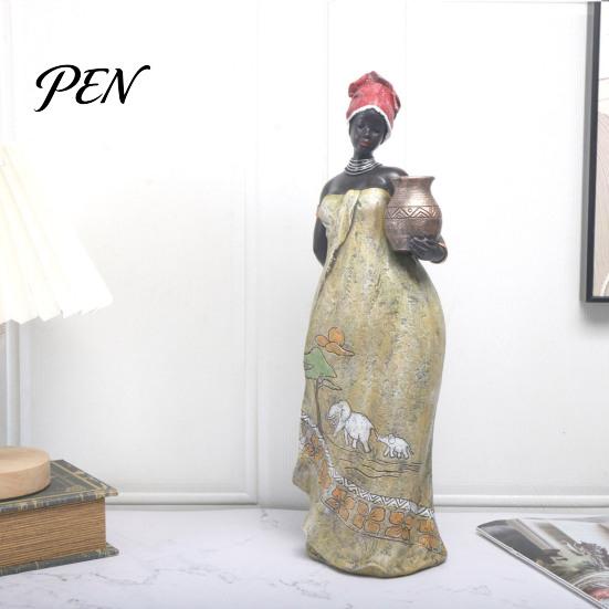 Resin Figurine for Home African Lady Figurine, Ethnic Sitting/Standing Woman Statue, Hand-Painted Bohemian Decor Decorative Desk Living Room